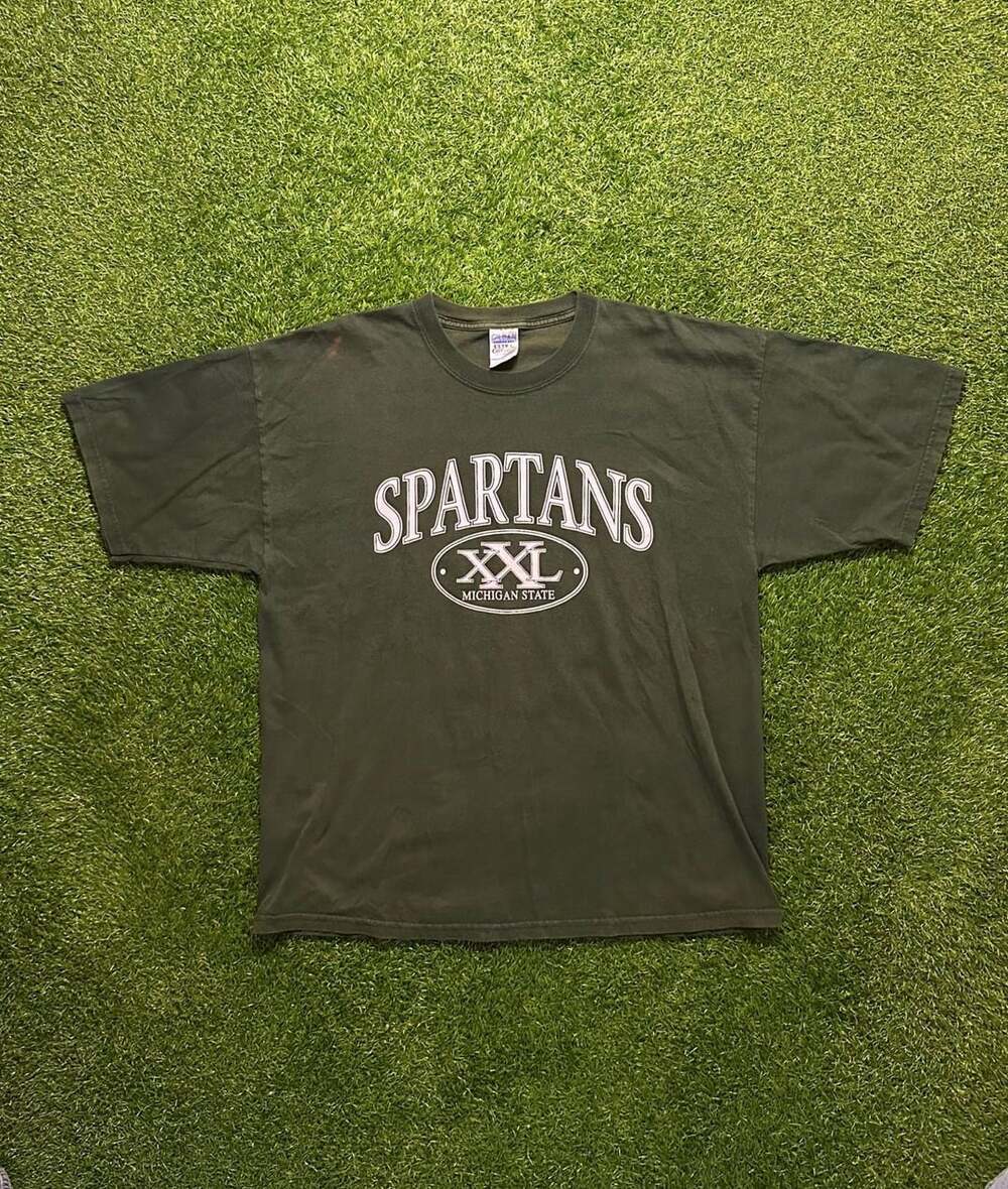 Y2K 2000s Gildan Michigan State Spartans T-Shirt XL Green Graphic Tee